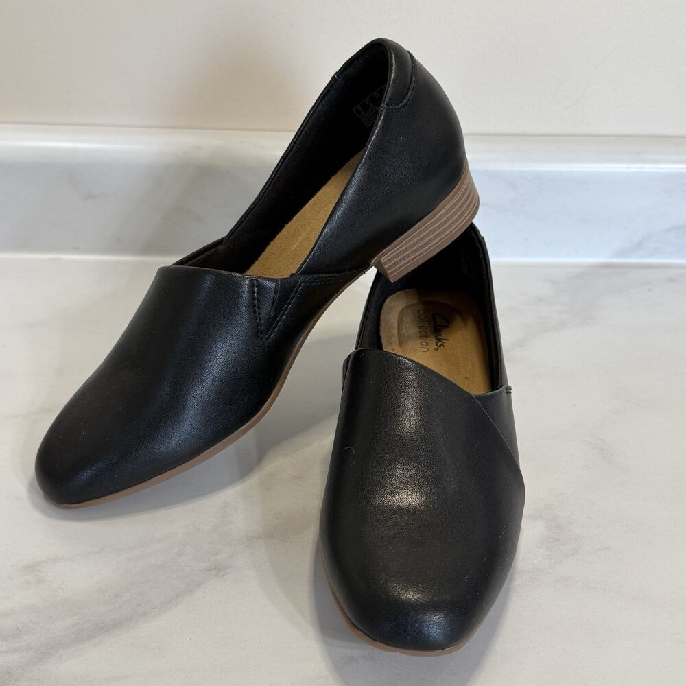 Clarks Juliet Palm Leather Slip On Women’s Size 7.5W Black Casual Loafers NEW - Picture 2 of 9